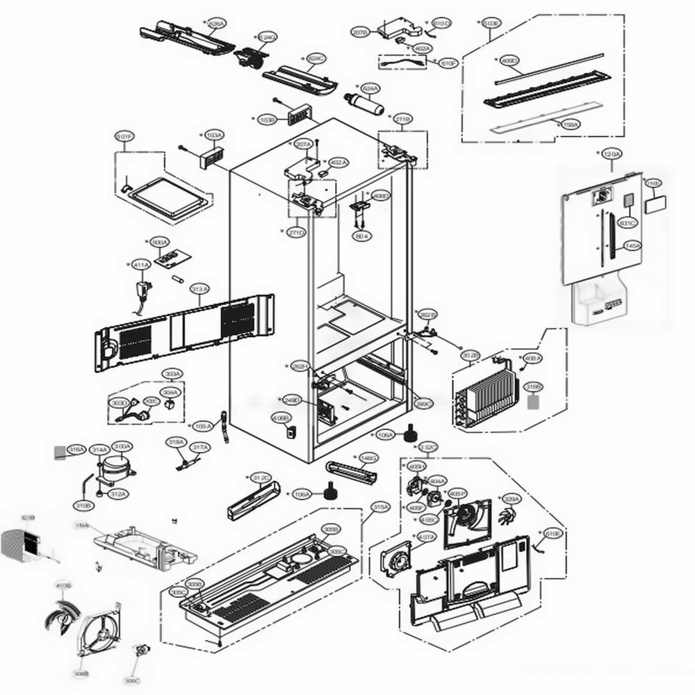 Case Parts Diagram and Parts List for LFXS28968D ASBCNA4 LG Refrigerator