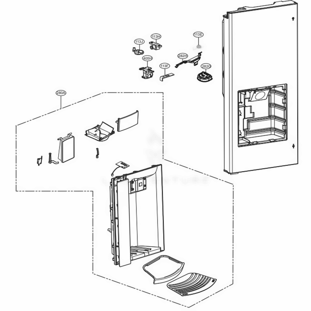 Dispenser Parts Diagram and Parts List for LMX25988ST ASTCNA0 LG Refrigerator