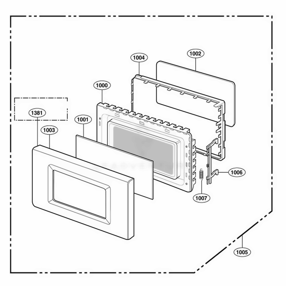Door Parts Diagram and Parts List for 62462 AWHESEA LG Wall Oven