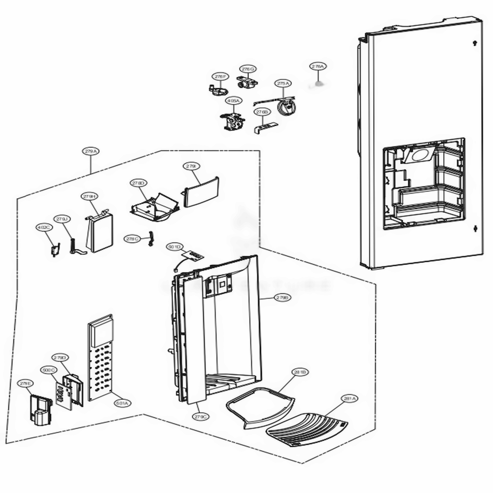 Dispenser Parts Diagram and Parts List for LMXS27626D ASBCNA1 LG Refrigerator