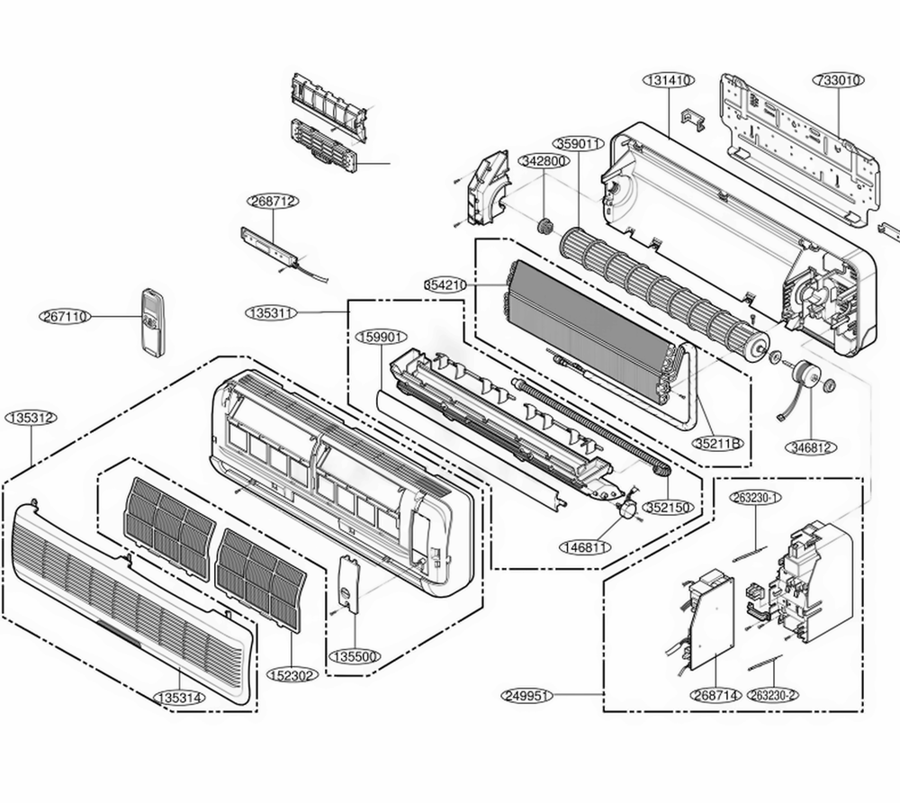 Indoor Unit 1 Diagram and Parts List for HMH36AT1 ASIAHCI LG Air Conditioner