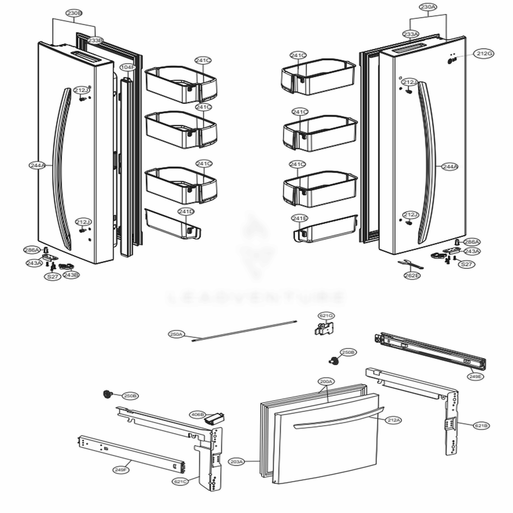 Door Parts Diagram and Parts List for LFCS22520D ASBCNA1 LG Refrigerator