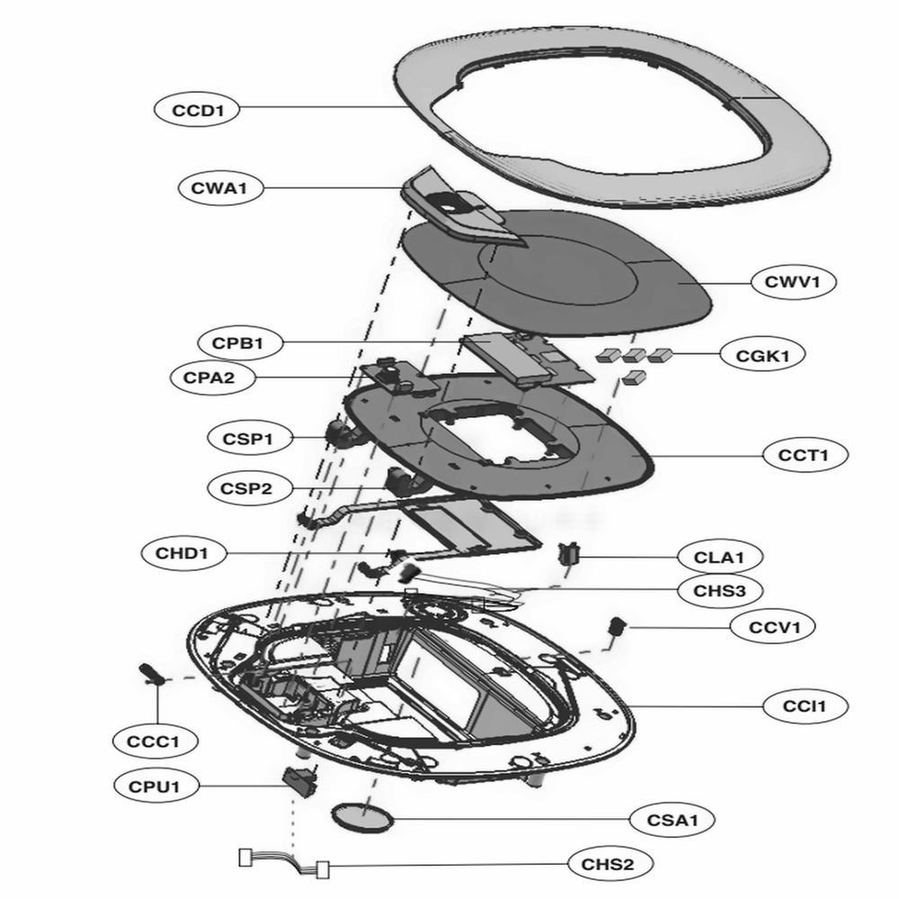 Cover Assembly Diagram and Parts List for VR65502LV ARDELGA LG Canister Vacuum