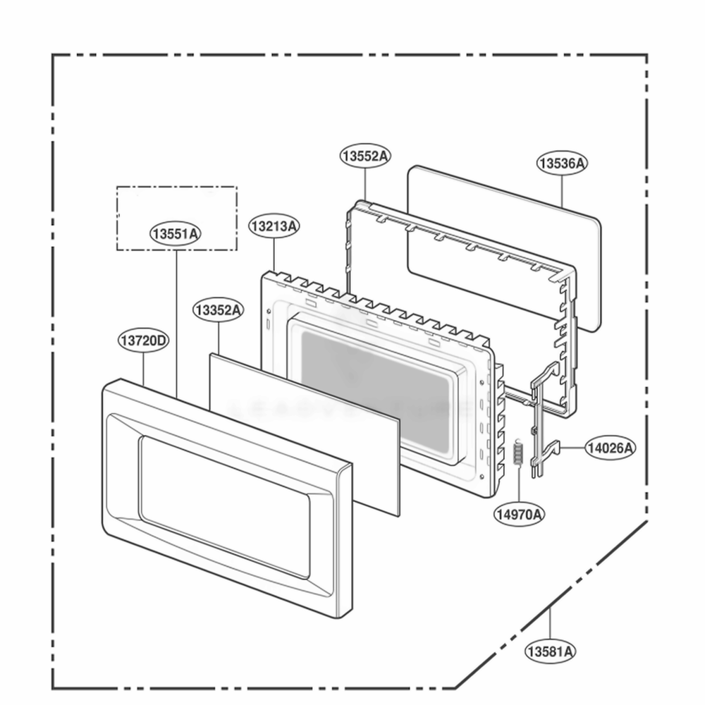 Door Parts Diagram and Parts List for JE1860GB ASGEGEU LG Range