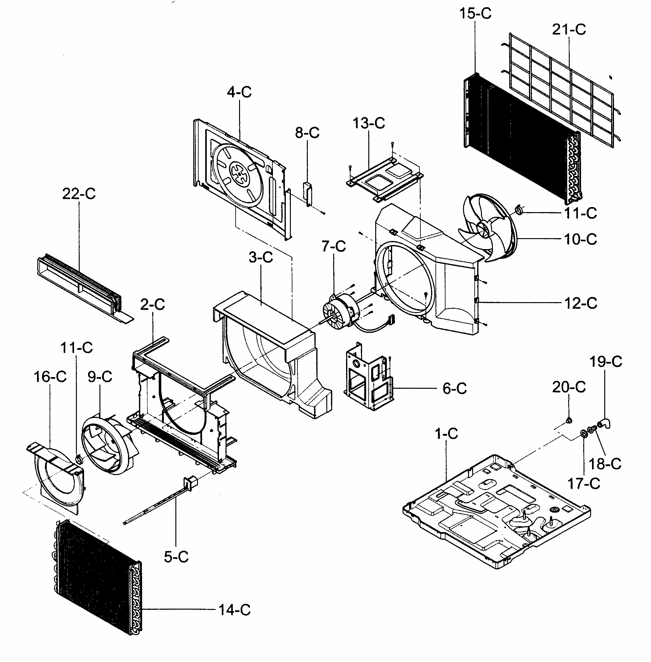 Air Handling/cycle Parts Diagram and Parts List for 58074184400  Kenmore Air Conditioner