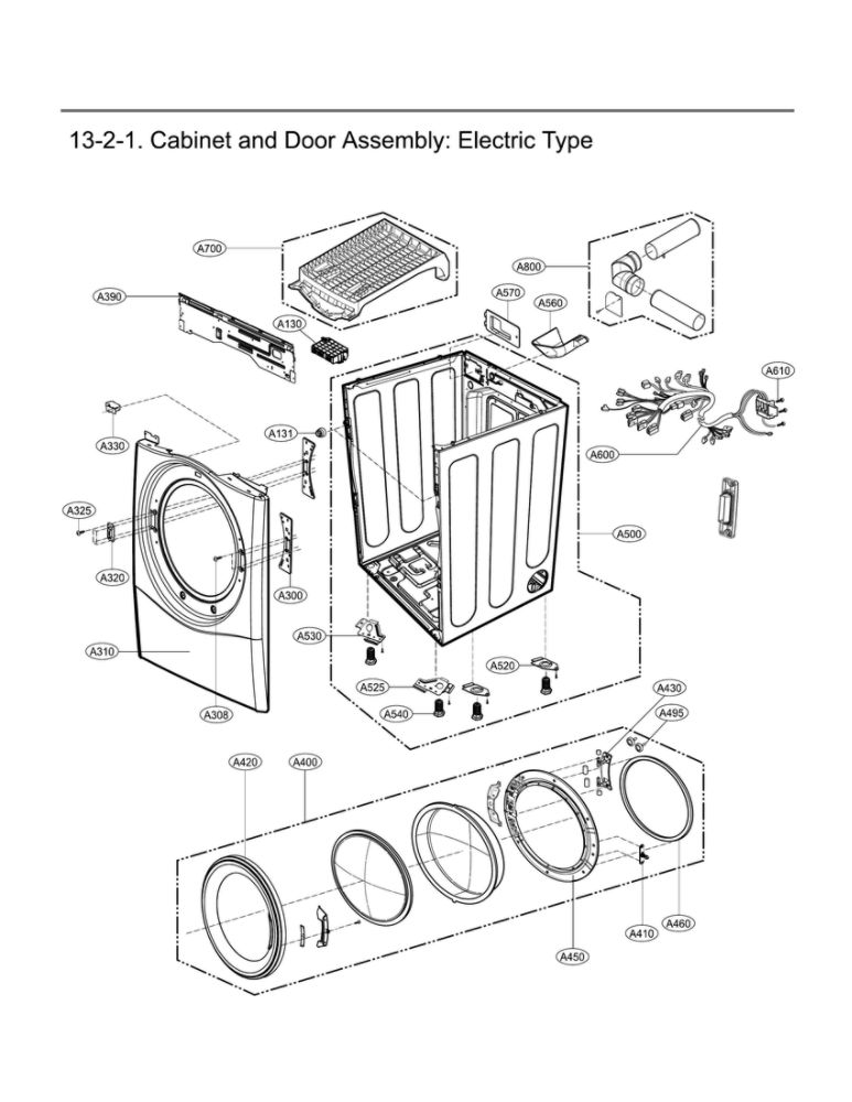 Cabinet And Door Assembly: Electric Type Diagram and Parts List for DLEX4200B 00 LG Dryer