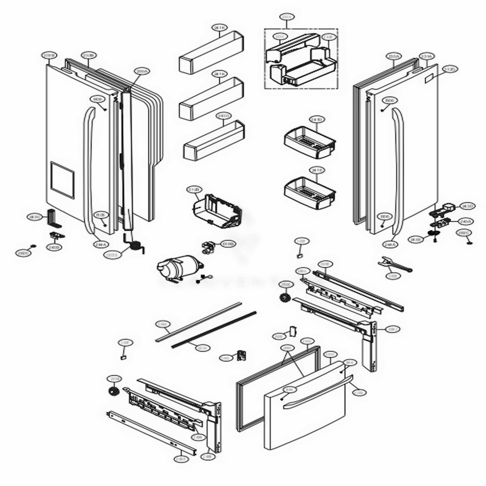 Door Parts Diagram and Parts List for LFXS24626D ASBCNA0 LG Refrigerator