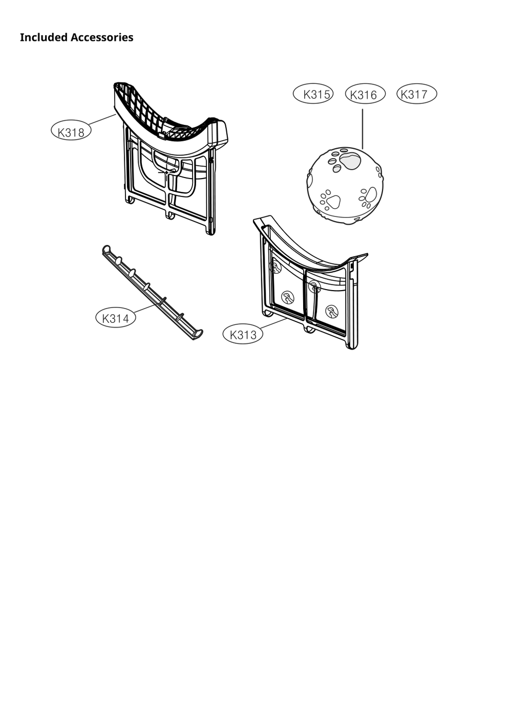 Included Accessories Diagram and Parts List for PETK1W ABWEEUS LG Laundry Accessories