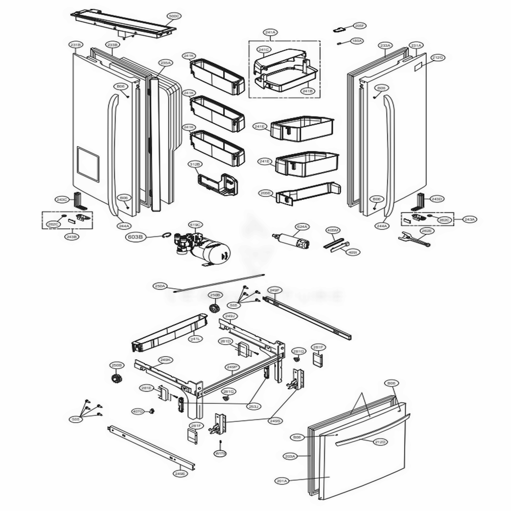 Door Parts Diagram and Parts List for 74027 ASBCSE0 LG Refrigerator