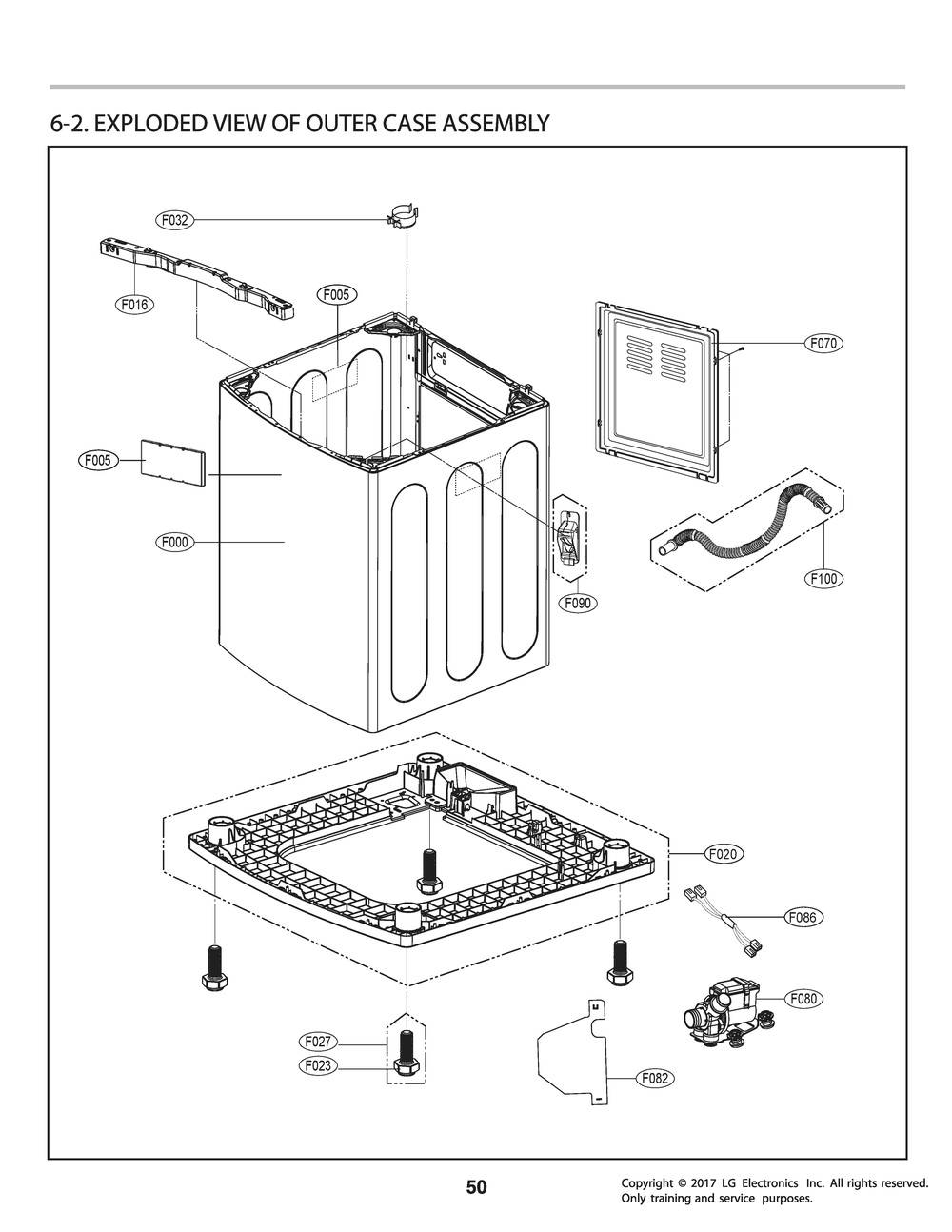 Outer Case Assembly Diagram and Parts List for T1760WGPT9 ASTETEU LG Washer