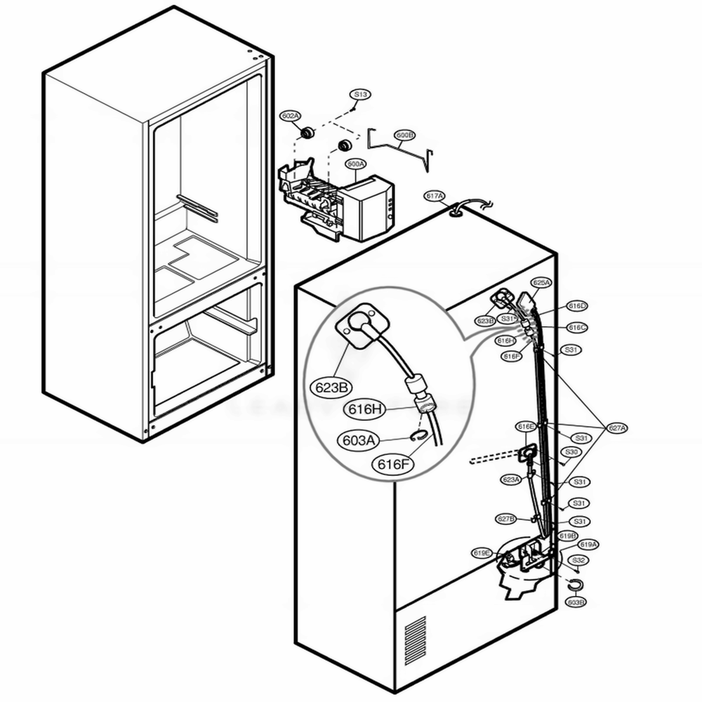 Ice Maker Parts Diagram and Parts List for 78712 ASW1SER LG Refrigerator