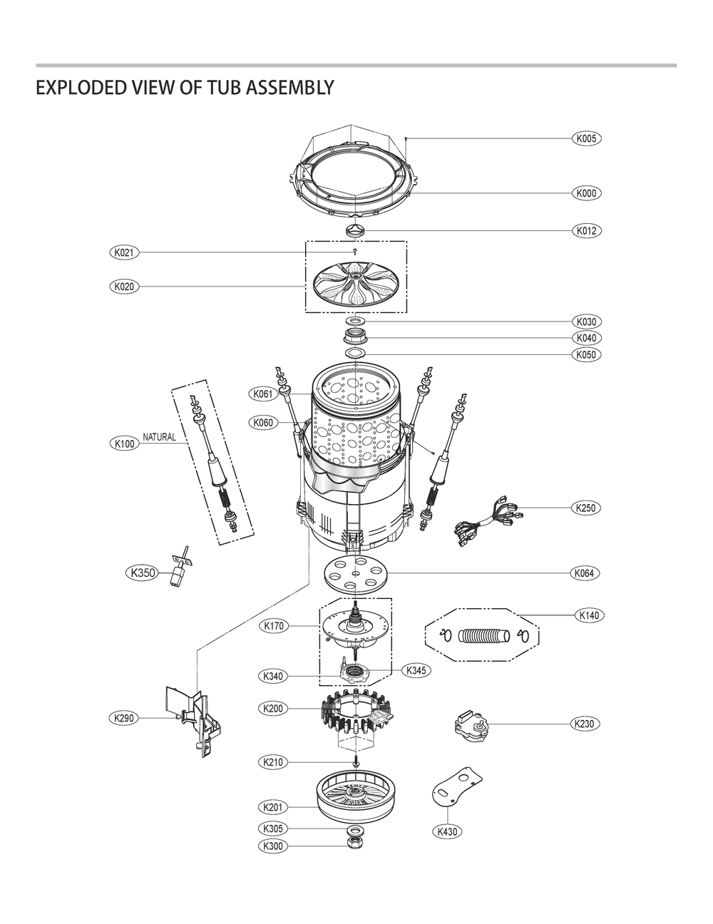 Tub Assembly Diagram and Parts List for 31512 ABWEPEU LG Washer
