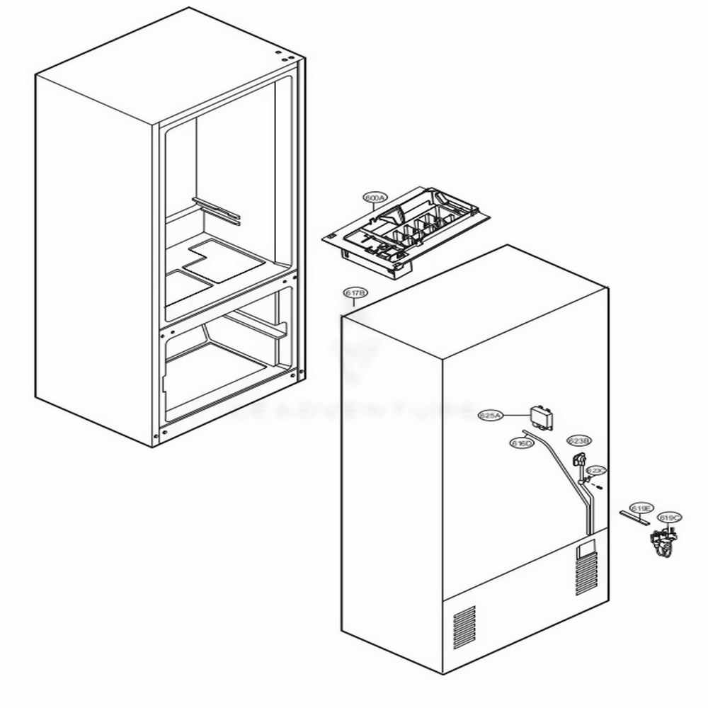 Icemaker Parts Diagram and Parts List for 71323 ASTCSE1 LG Refrigerator