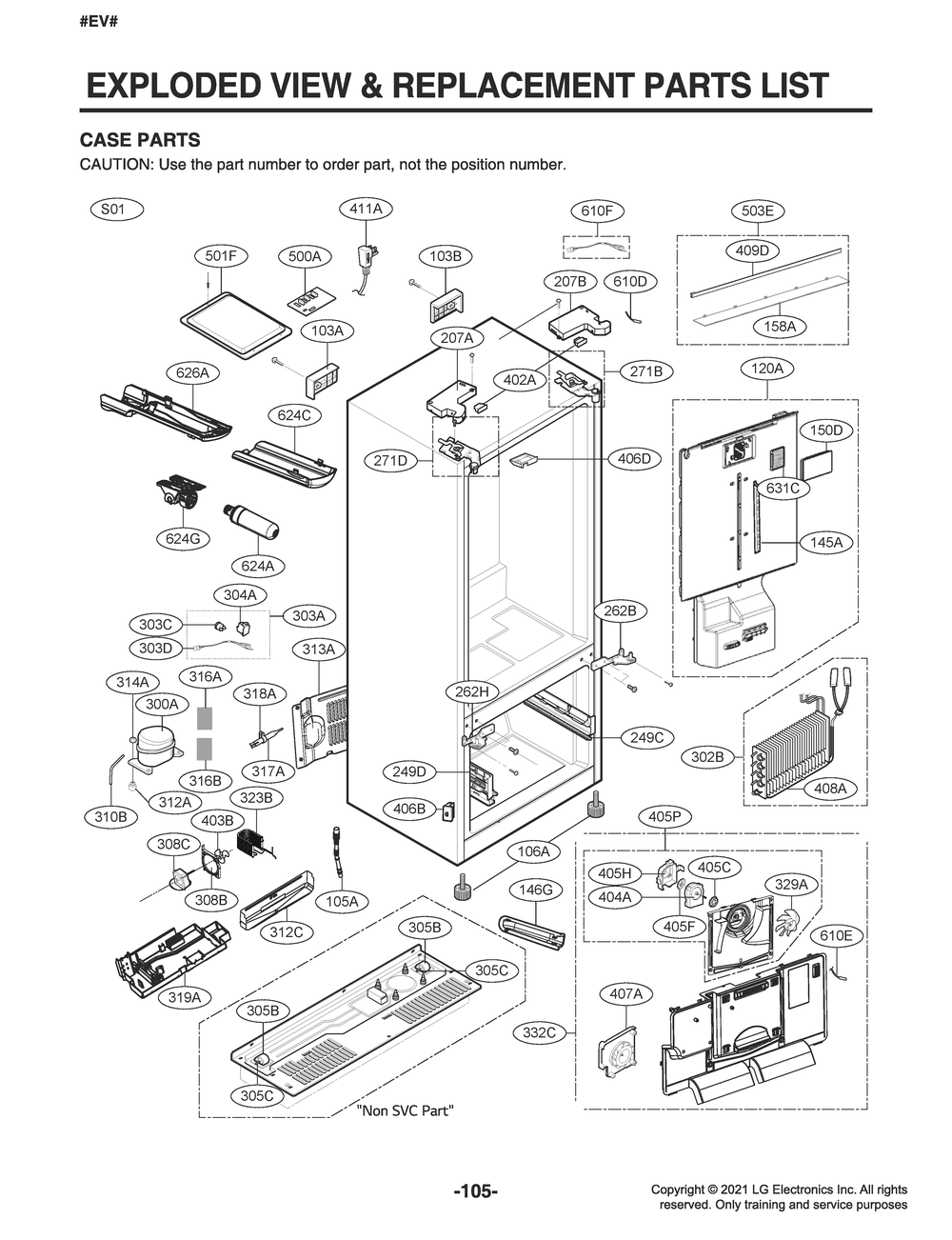 Case Parts Diagram and Parts List for GR-X288NSSM ASTCNA4 LG Refrigerator