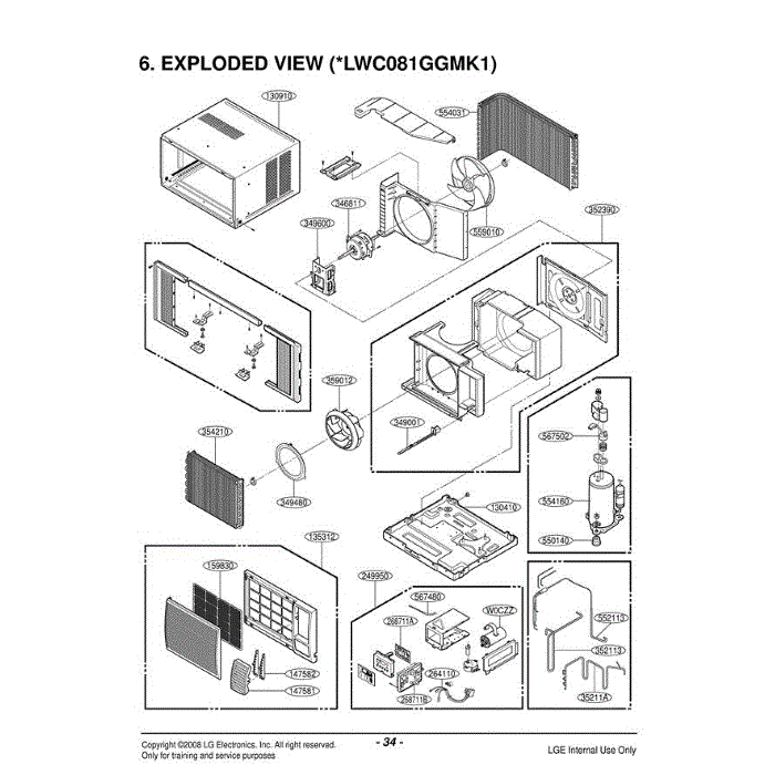 Section Diagram and Parts List for BG8000ER AWYABB4 LG Air Conditioner