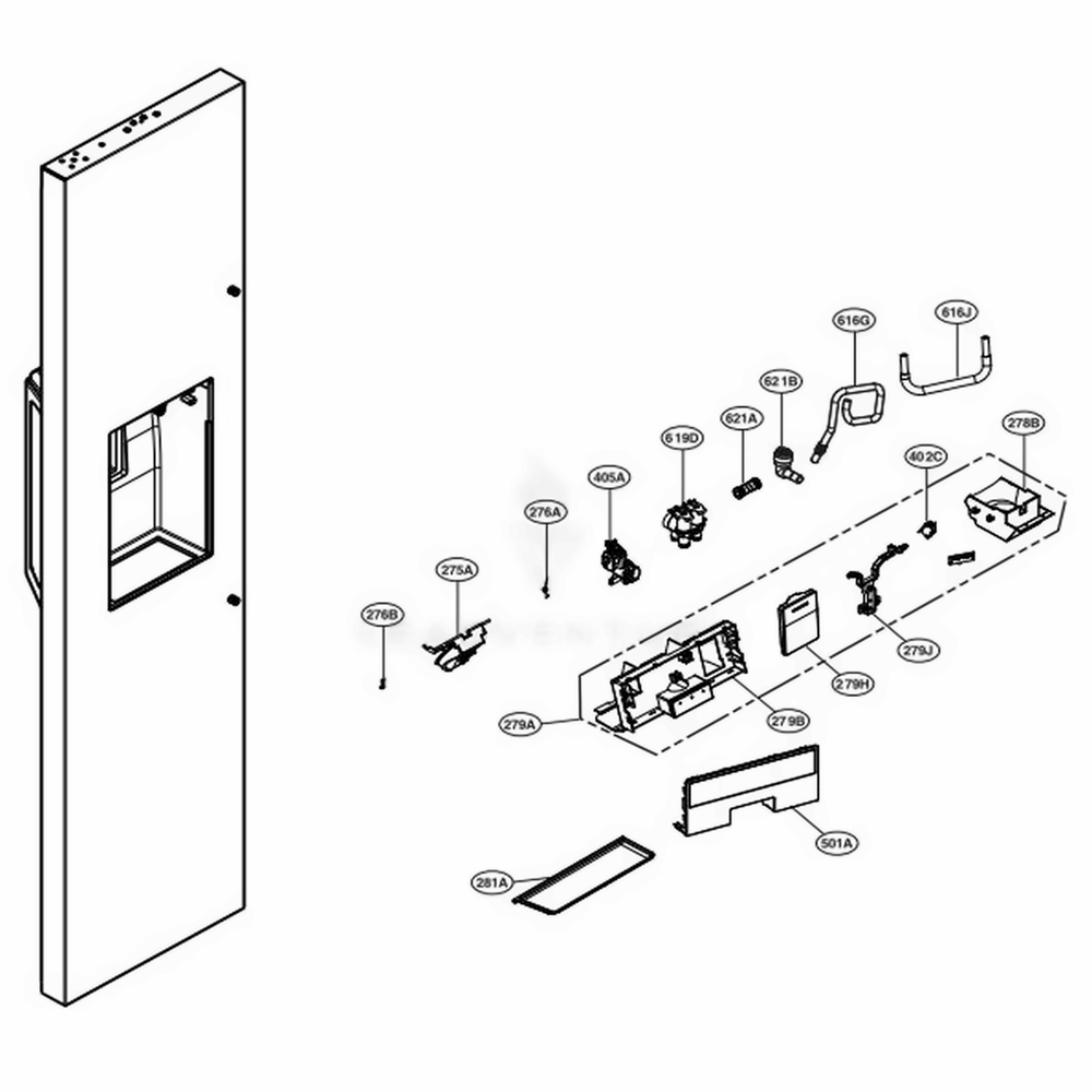 Dispencer Part Diagram and Parts List for UPSXB2627S ASTCNA0 LG Refrigerator