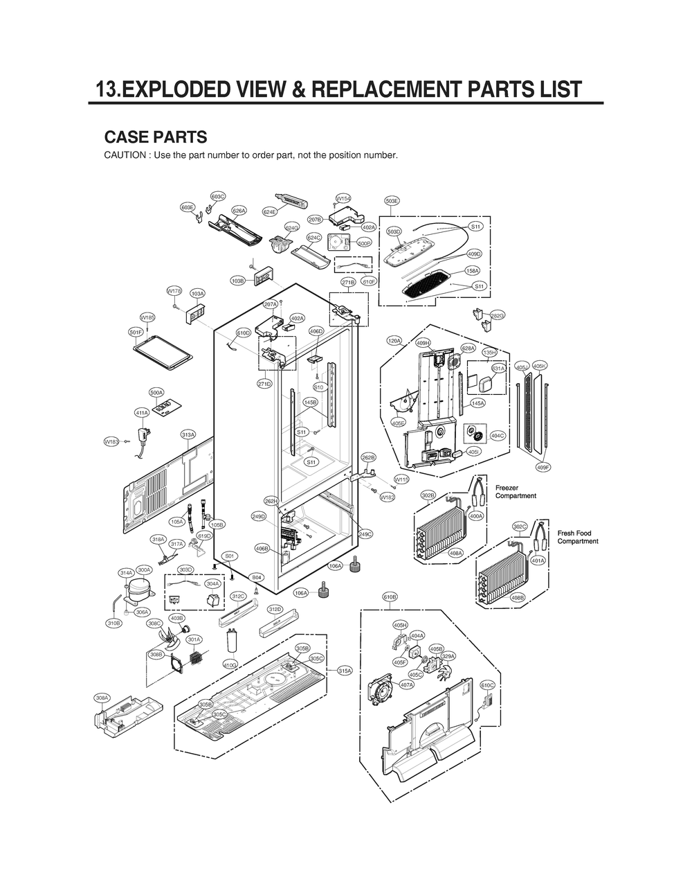 Case Parts Diagram and Parts List for GR-J266LSJM ASTCNA2 LG Refrigerator