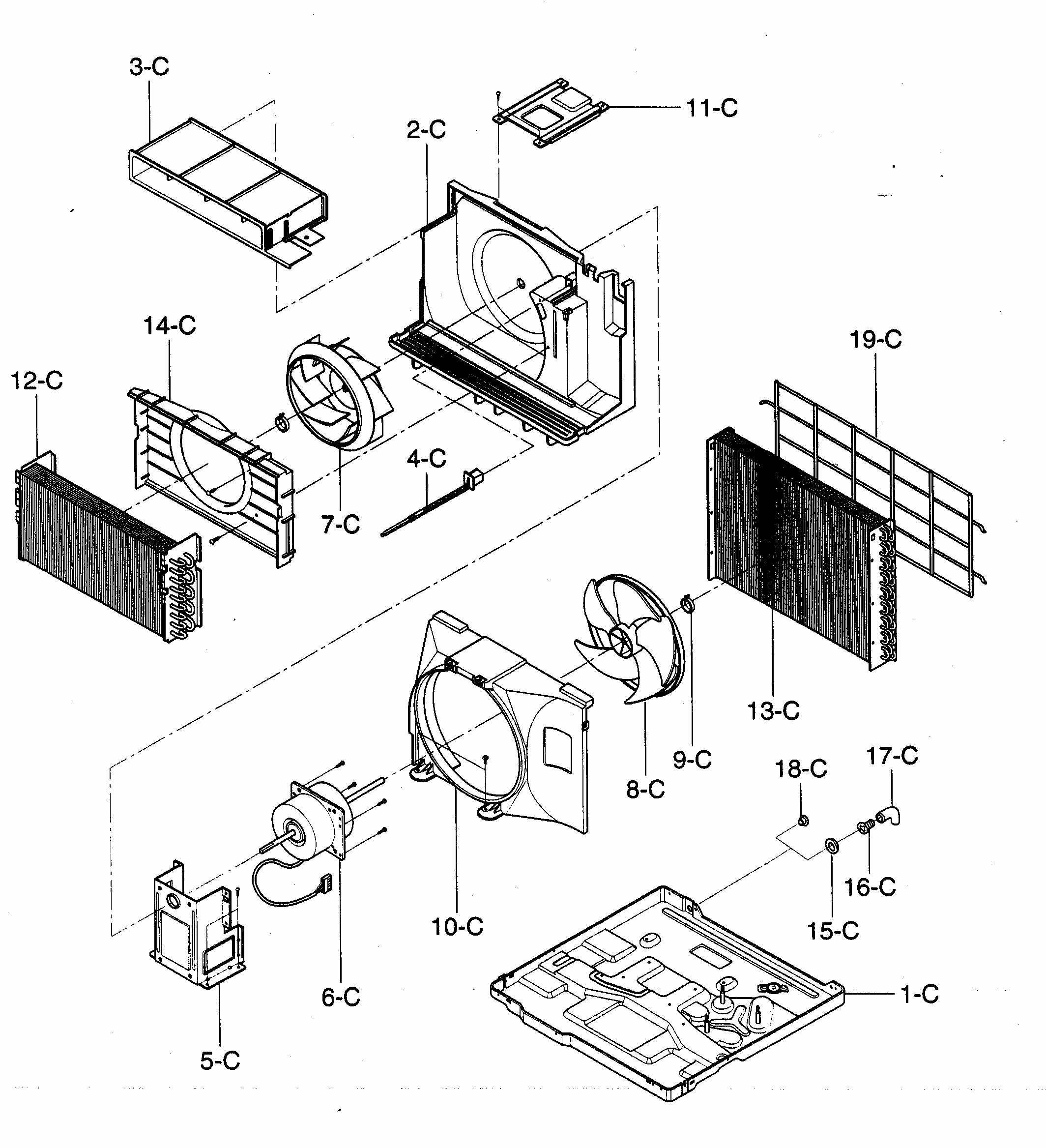 Air Handling/cycle Parts Diagram and Parts List for 58075251500  Kenmore Air Conditioner