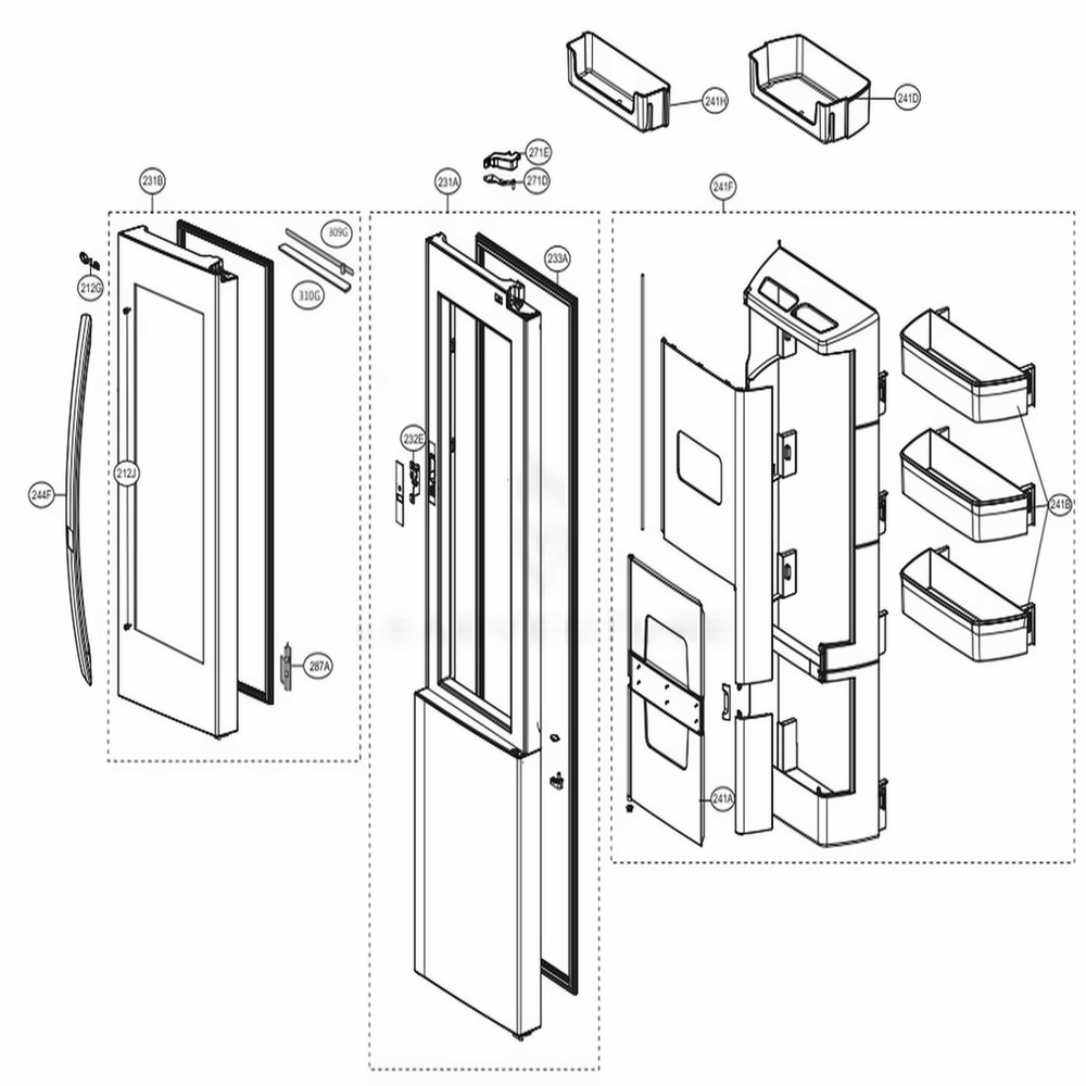 Refrigerator Door Diagram and Parts List for LSXC22396D ASBCNA4 LG Refrigerator