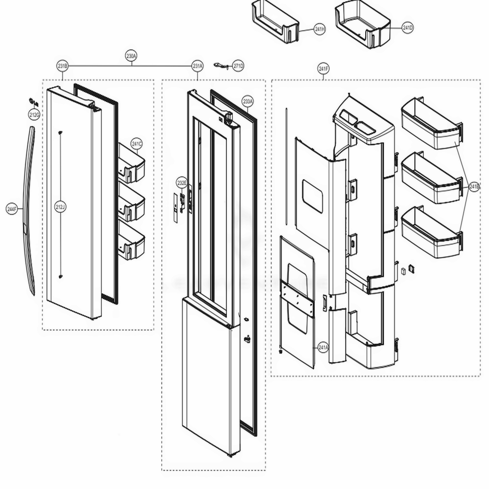 Refrigerator Door Diagram and Parts List for 51839 AWBCSE2 LG Refrigerator