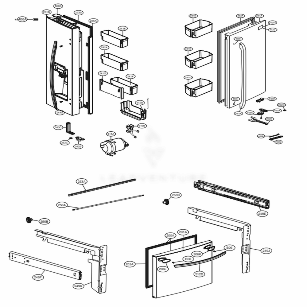 Door Parts Diagram and Parts List for LFXS28968S ASTCNA4 LG Refrigerator