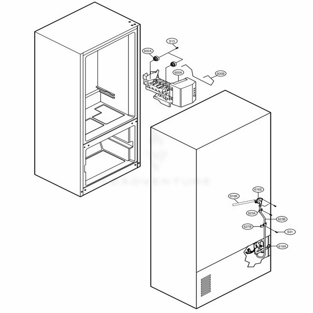 Water And Icemaker Parts Diagram and Parts List for LFC21770ST AST4LGA LG Refrigerator