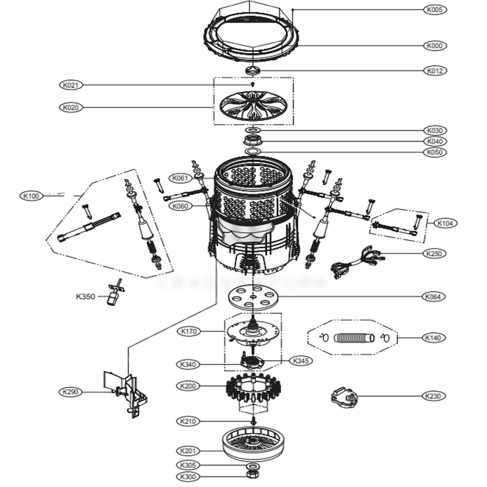 Tub Assembly Diagram and Parts List for WT5480CW ABWEEUS LG Washer