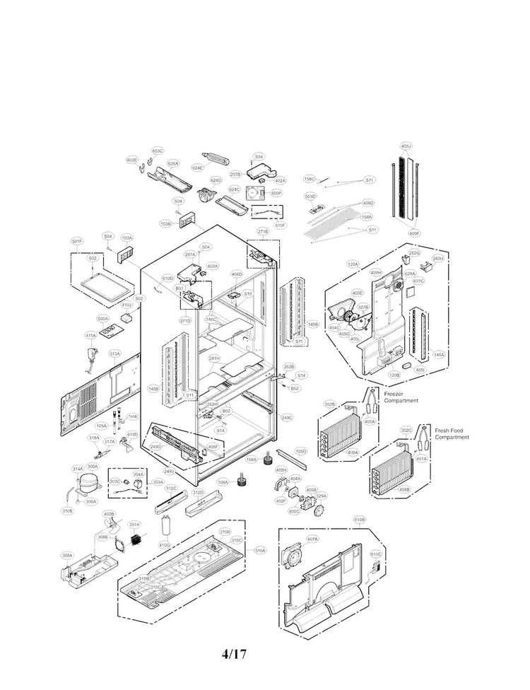 Case Parts Diagram and Parts List for LFX33975ST 03 LG Refrigerator