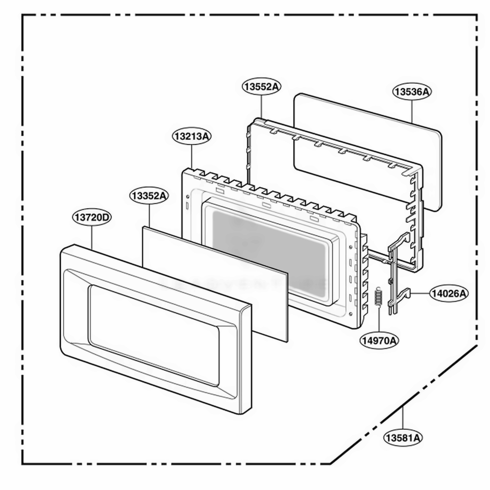 Door Parts Diagram and Parts List for KCMS185JBT CBSEKAD LG Wall Oven