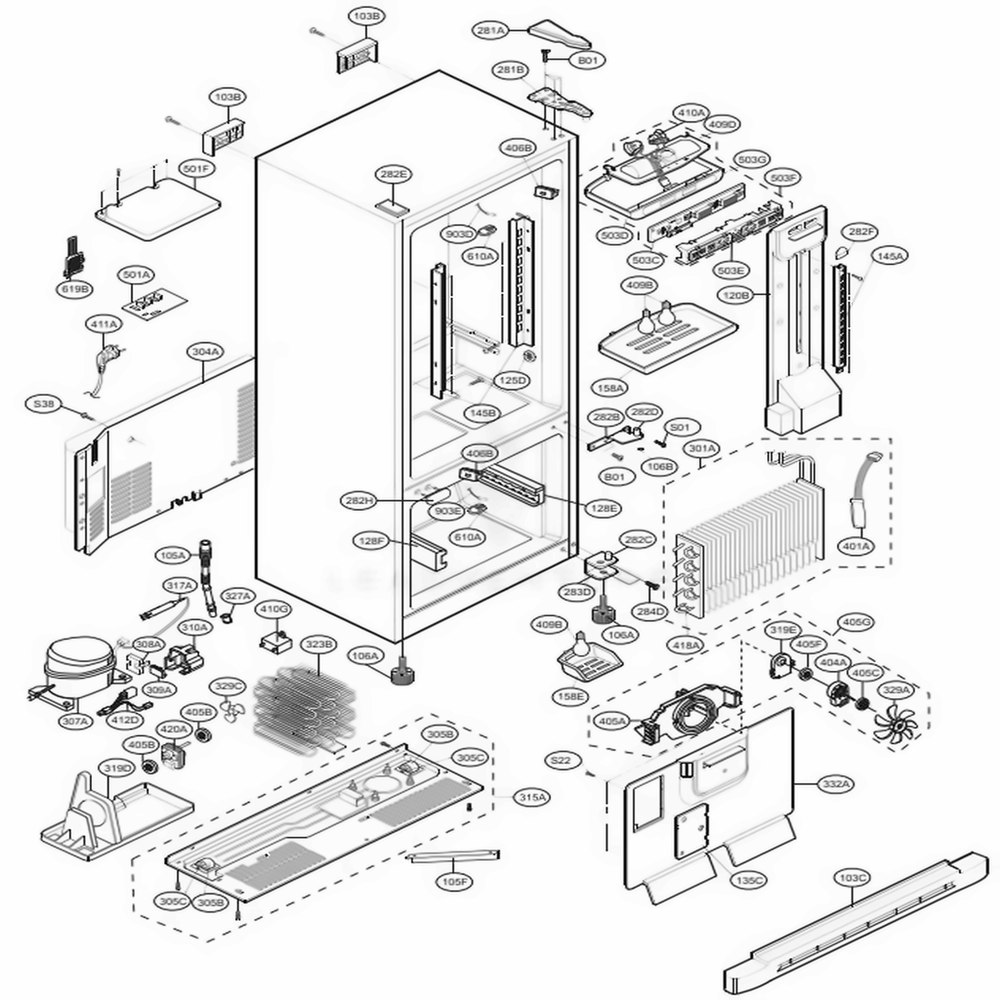 Case Parts Diagram and Parts List for LBC22520SW ASW1LGG LG Refrigerator