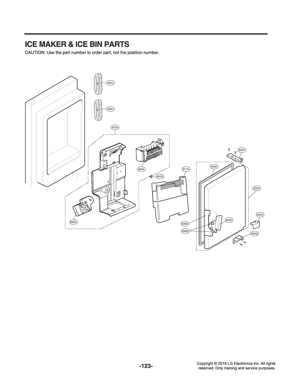 Ice Maker And Ice Bin Parts Diagram and Parts List for GR-J318LSJM ASBCNA2 LG Refrigerator