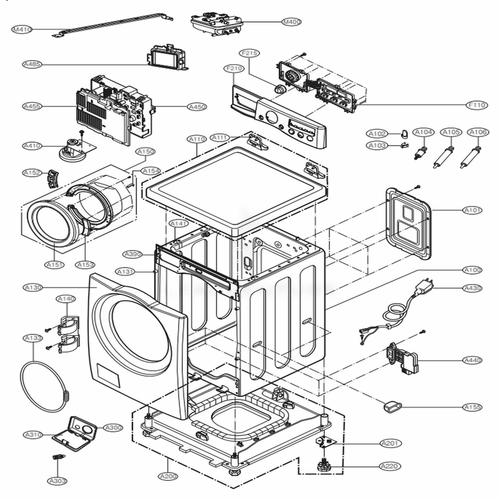 Cabinet And Control Panel Assembly Diagram and Parts List for WM2501HWA ABWEEUS LG Washer