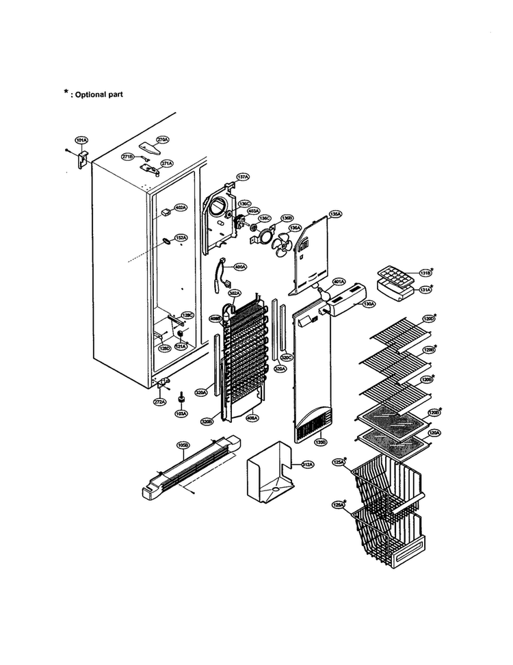 Freezer Compartment Diagram and Parts List for LRSPC2331NI  LG Refrigerator