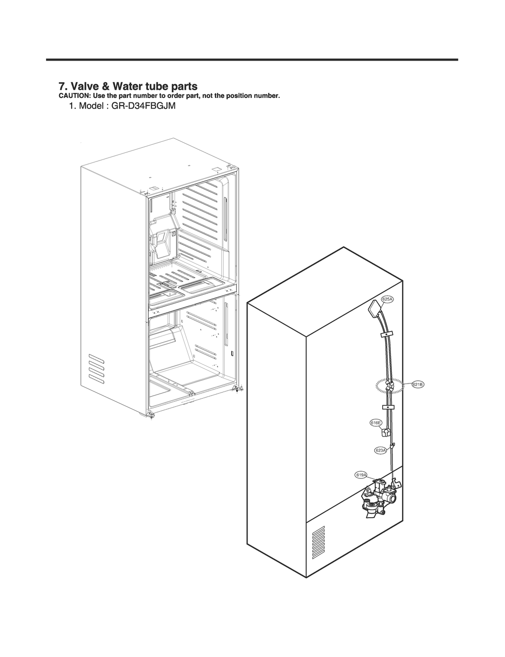 Valve And Water Tube Parts Diagram and Parts List for GR-D34FBGJM ALBCNA0 LG Refrigerator