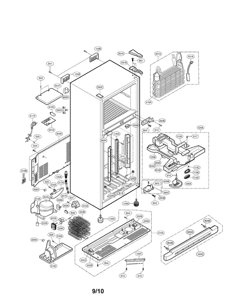 Case Parts Diagram and Parts List for LRTN19310TT  LG Refrigerator