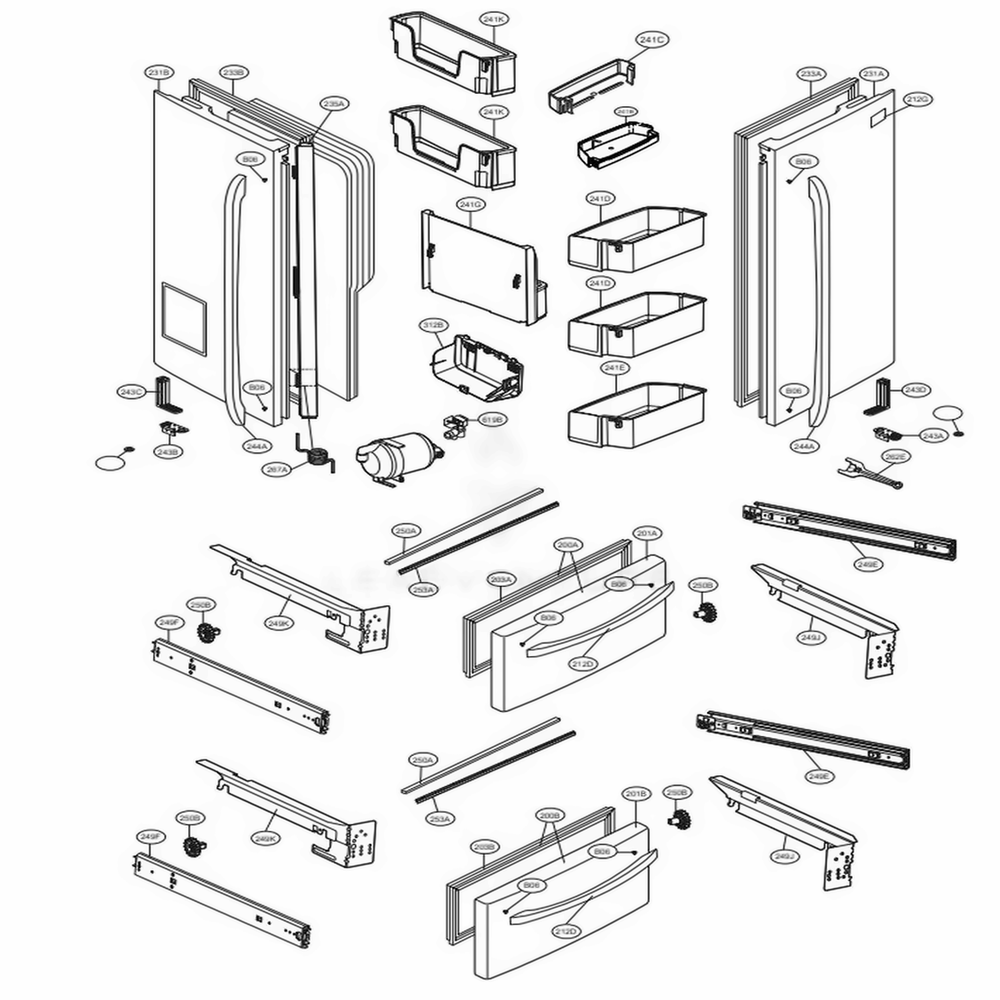 Door Parts Diagram and Parts List for 72493 ASTCSE0 LG Refrigerator