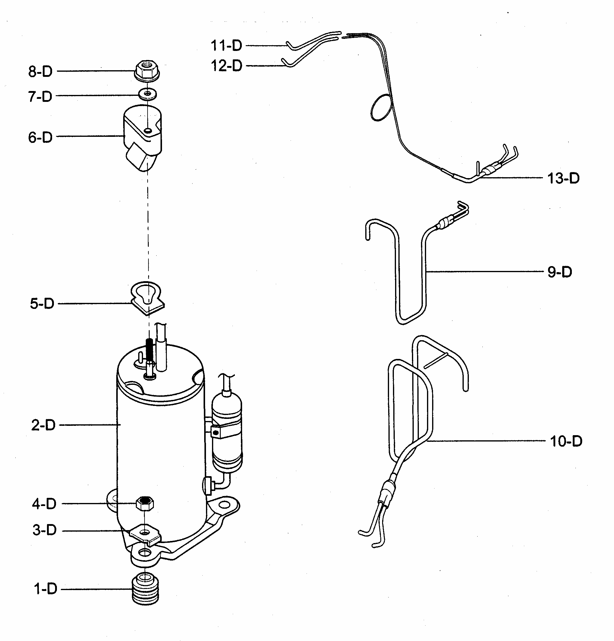 Compressor Parts Diagram and Parts List for 58074156400  Kenmore Air Conditioner