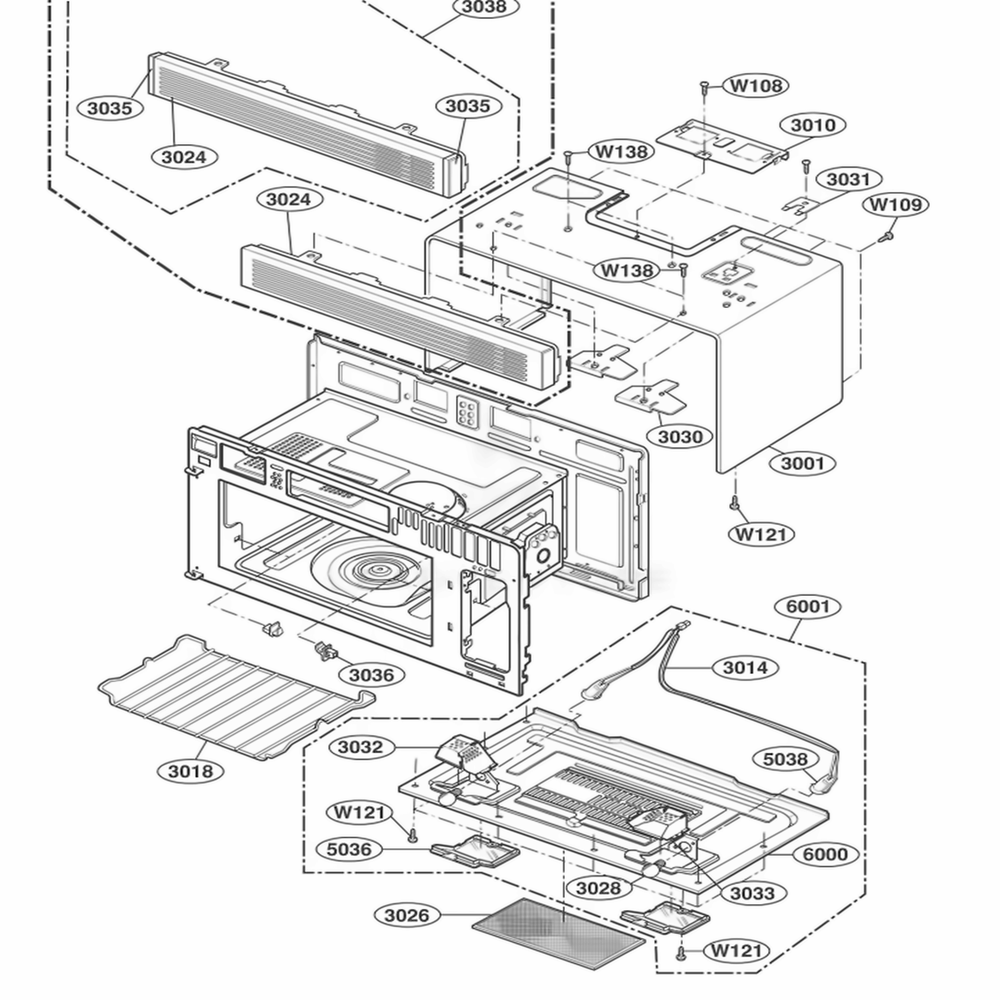 Oven Cavity Parts Diagram and Parts List for JMV8196ACS ASBEJEC LG Range