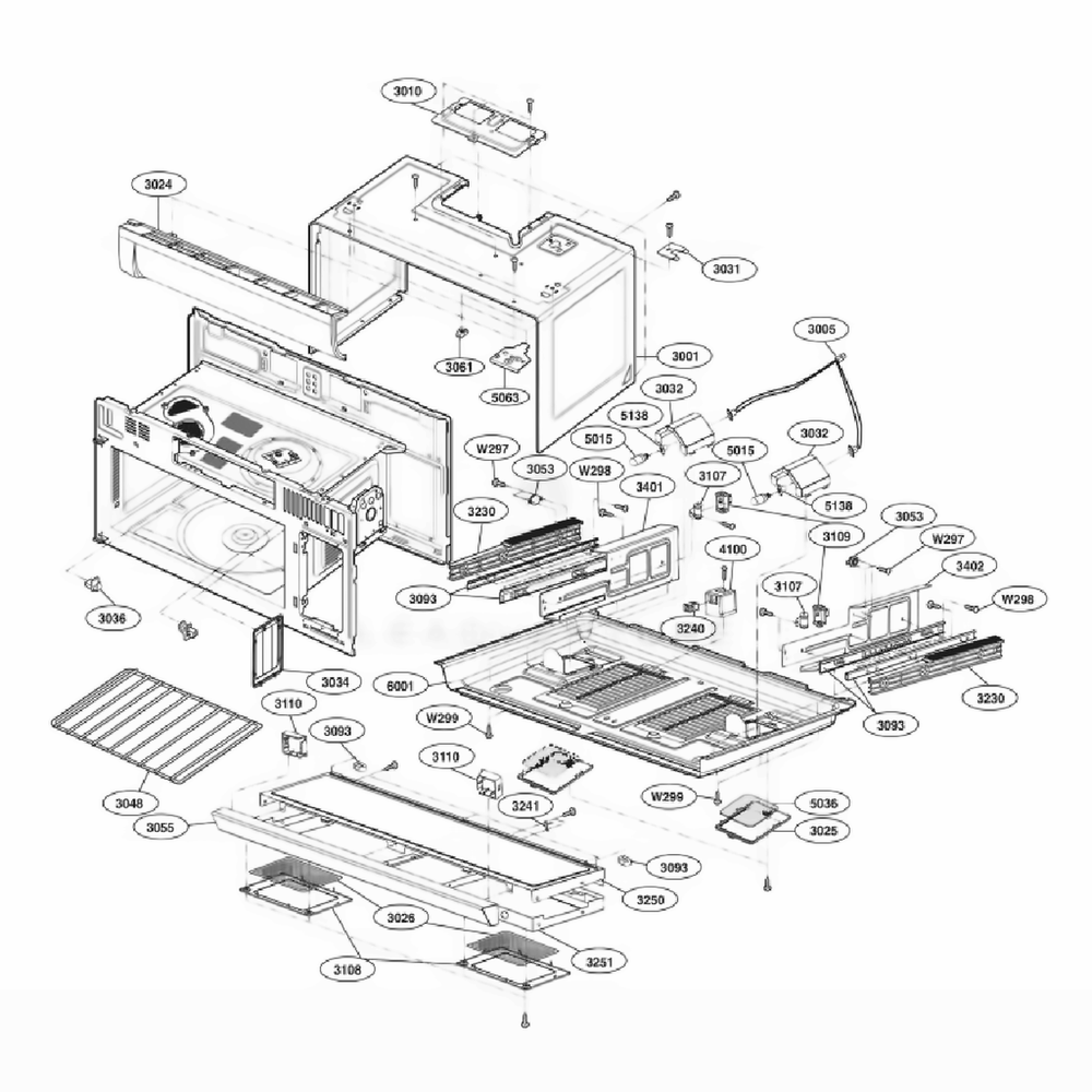 Oven Cavity Parts Diagram and Parts List for LMHM2017SB CBKELGA LG Microwave