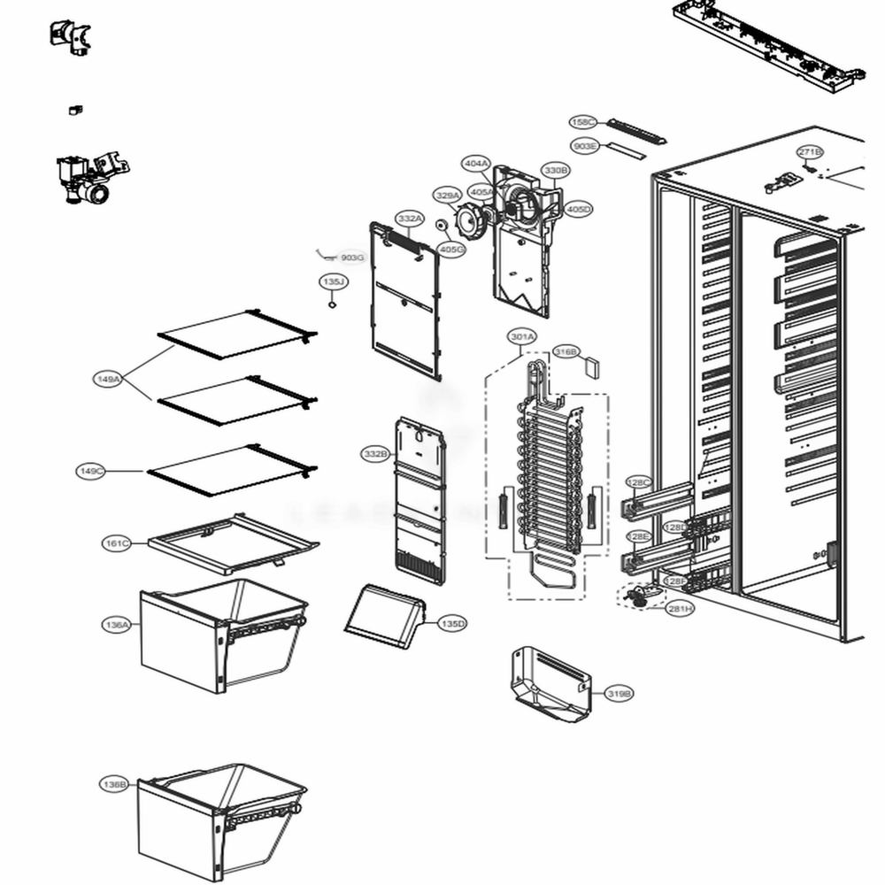 Freezer Compartment Diagram and Parts List for LRSES2706V APZCNA0 LG Refrigerator
