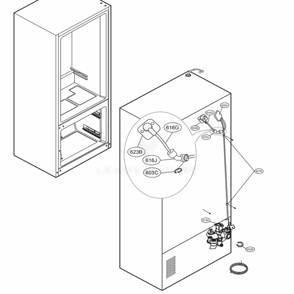 Valve And Water Tube Parts Diagram and Parts List for 74305 ASTCSE0 LG Refrigerator