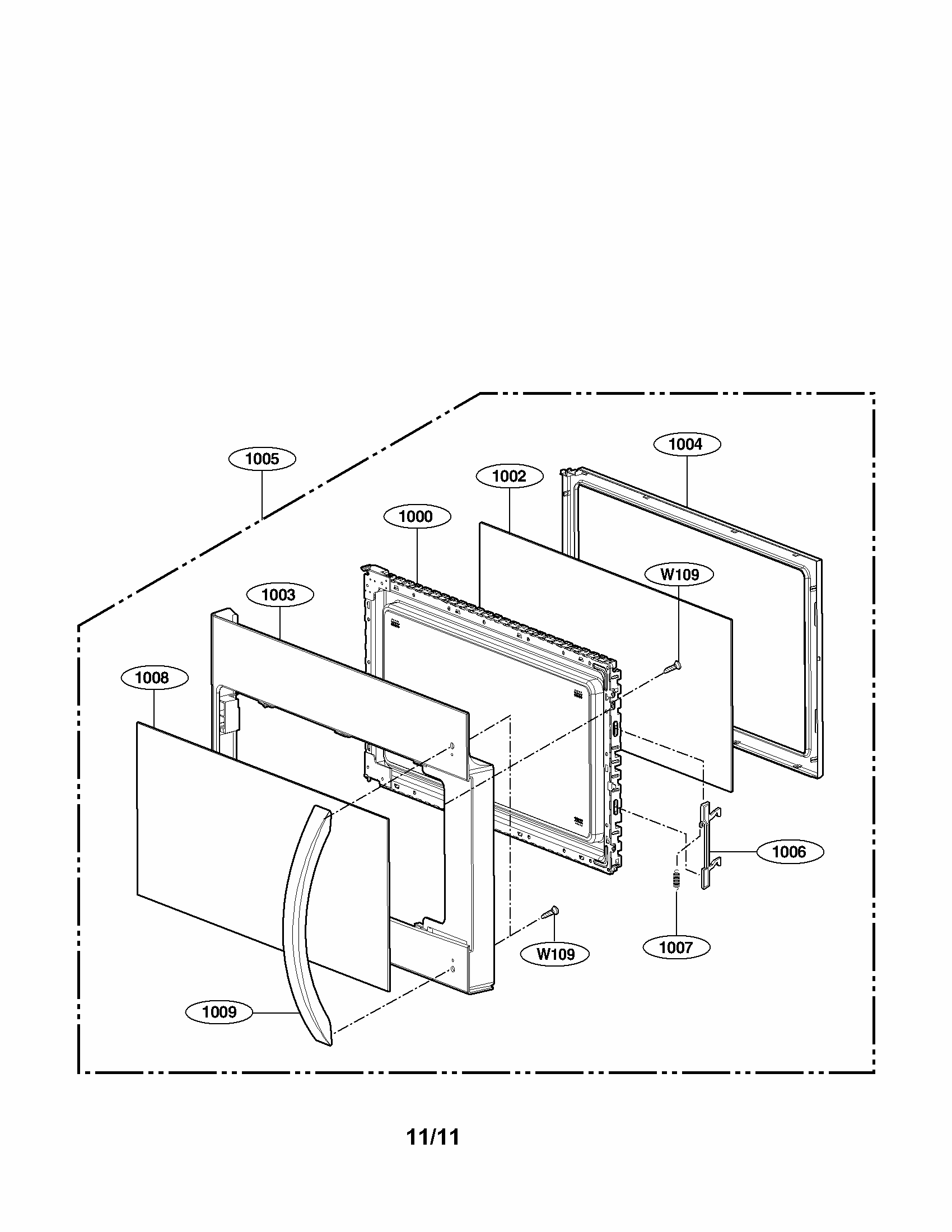 Door Parts Diagram and Parts List for 72185032111  Kenmore Microwave