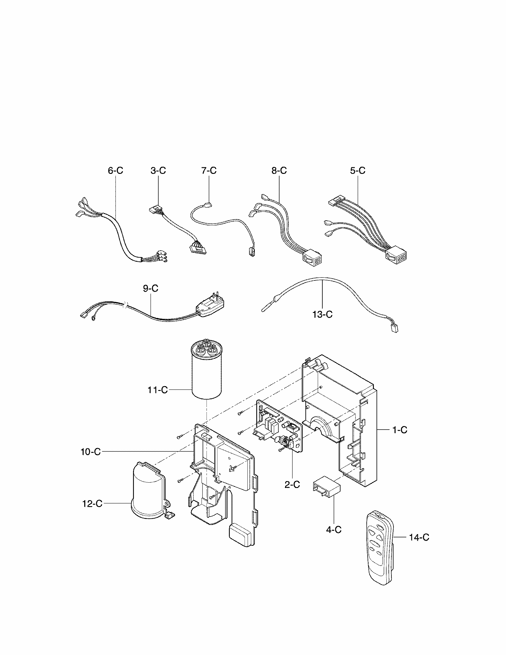 Control Box Assembly Parts Diagram and Parts List for 58075062501  Kenmore Air Conditioner