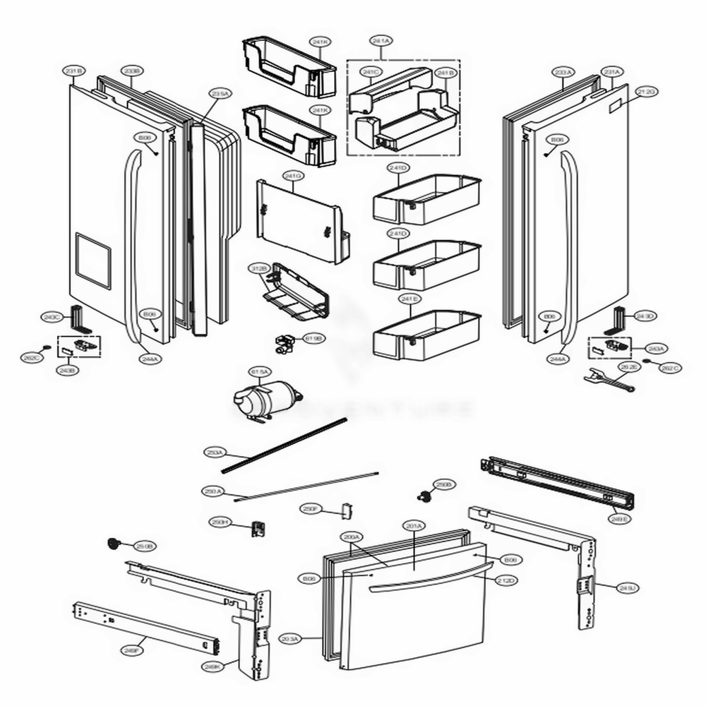 Door Parts Diagram and Parts List for 71054 ABICSE3 LG Refrigerator