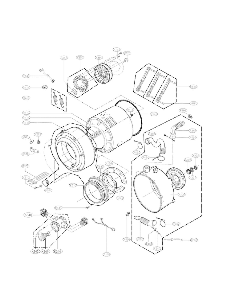 Drum And Tub Assembly Parts Diagram and Parts List for WM2277HW  LG Washer