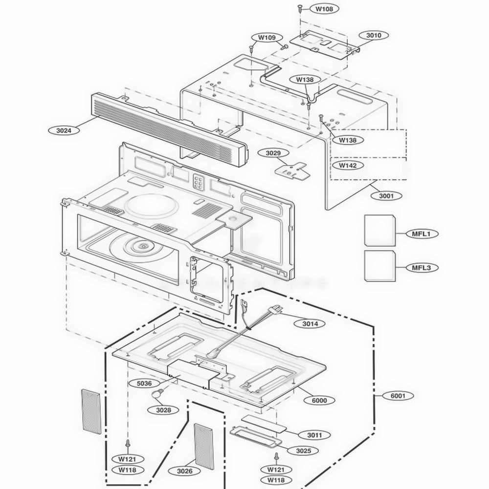 Oven Cavity Parts Diagram and Parts List for MV1526W CWHESEG LG Wall Oven