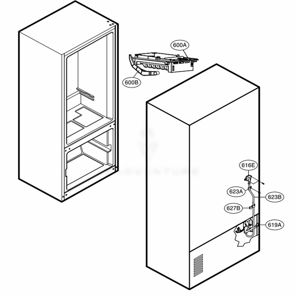 Ice Maker Parts Diagram and Parts List for 71609 AWBCSE0 LG Refrigerator