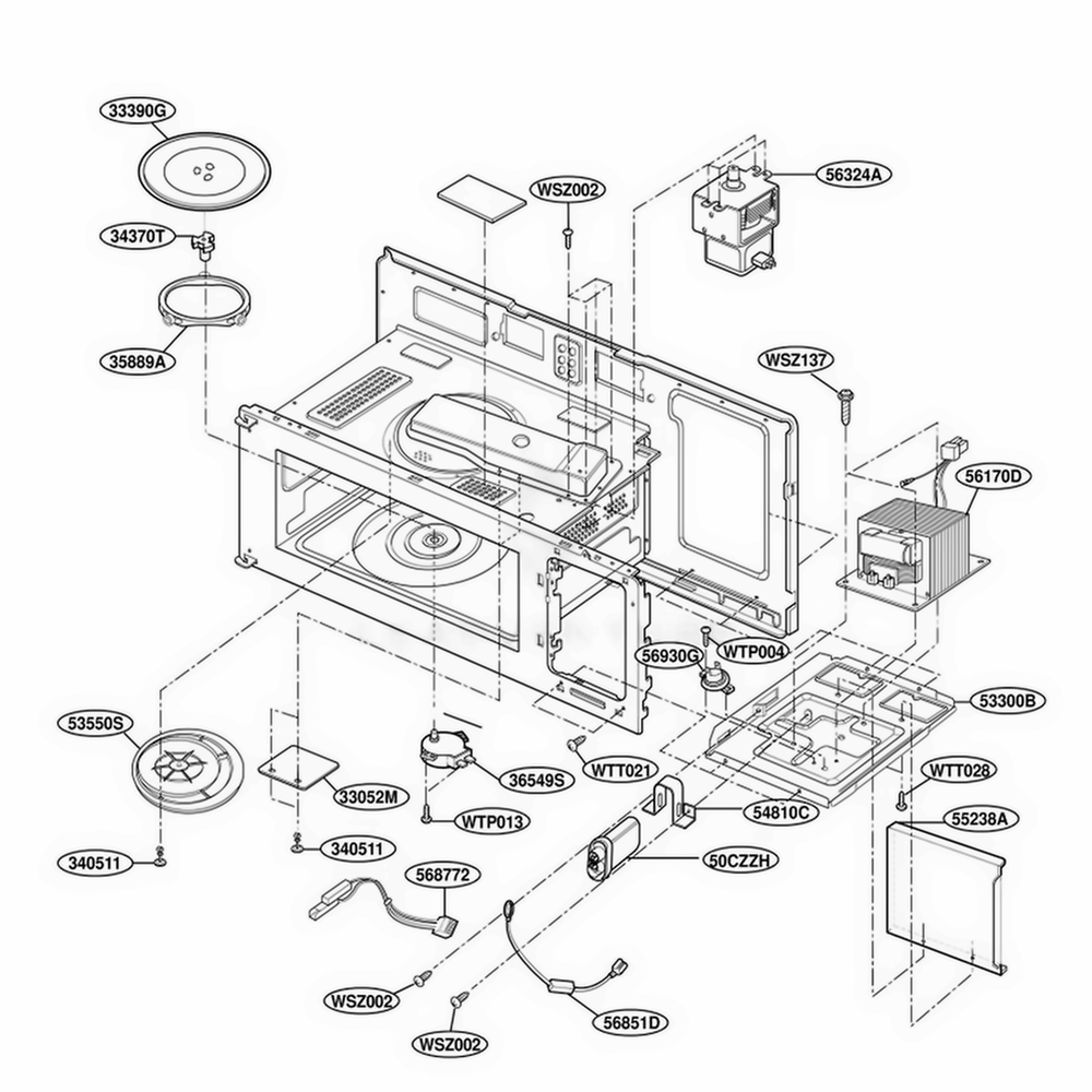 Interior Parts 1 Diagram and Parts List for MH6150XHQ WHEWRP LG Range