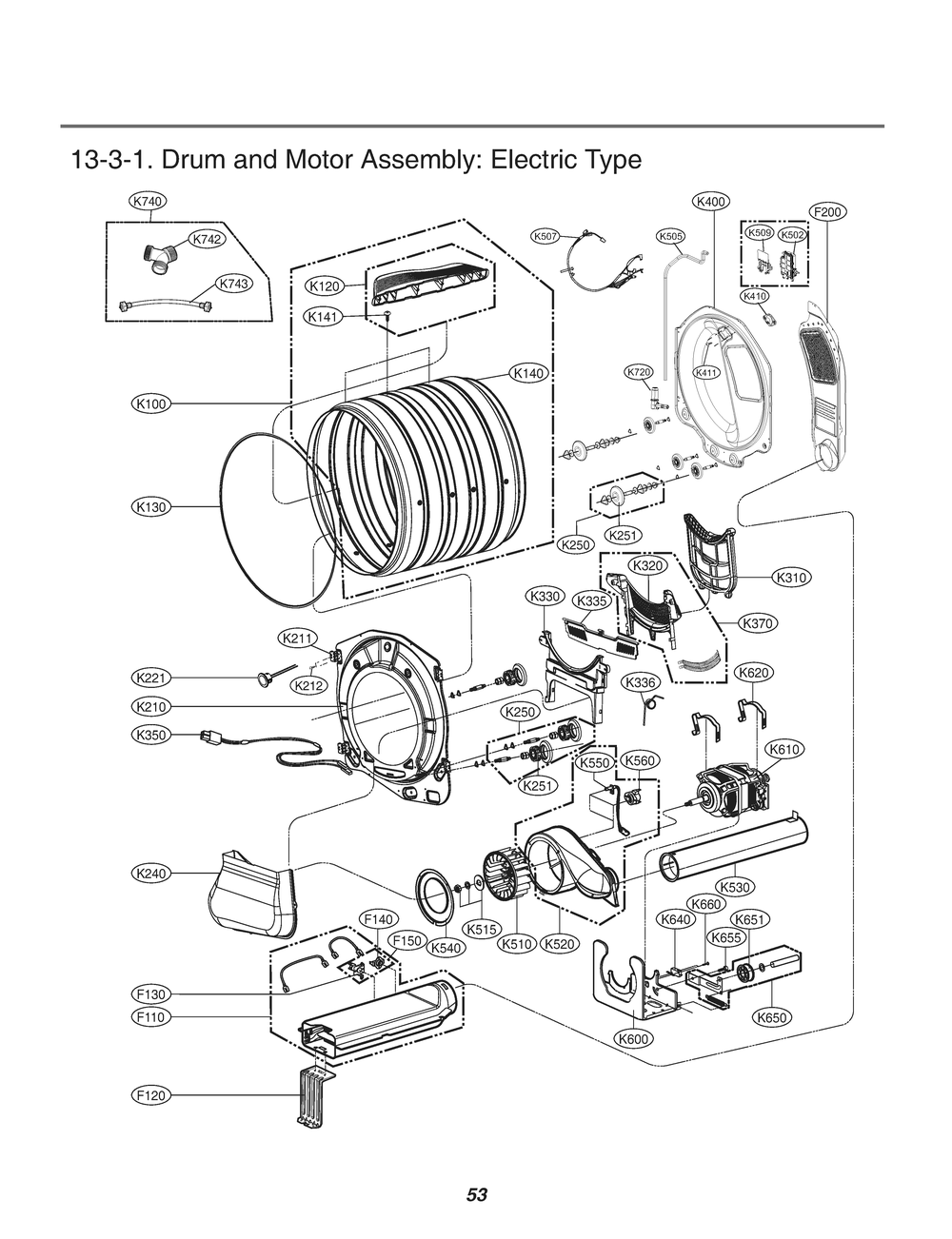 Drum And Motor Assembly Diagram and Parts List for RV18A1AS ABWESEU LG Dryer