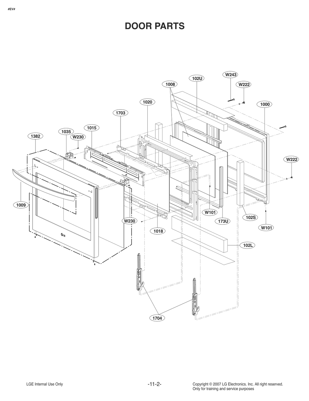 Door Parts Diagram and Parts List for FS1775LS ABDLLGA LG Range